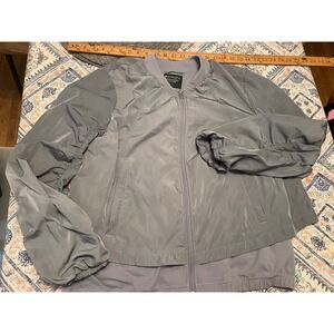 Athleta Womens Grey Blue Layered Bomber Windbreaker Jacket Large Full Zip Pocket